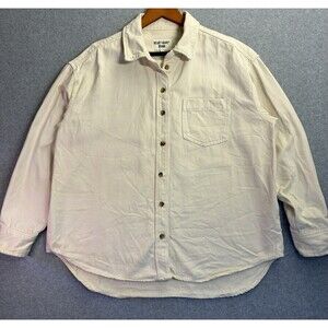 Women’s Size Large Flannel Velvet Heart Denim Shirt Beige Long Sleeve Button Up